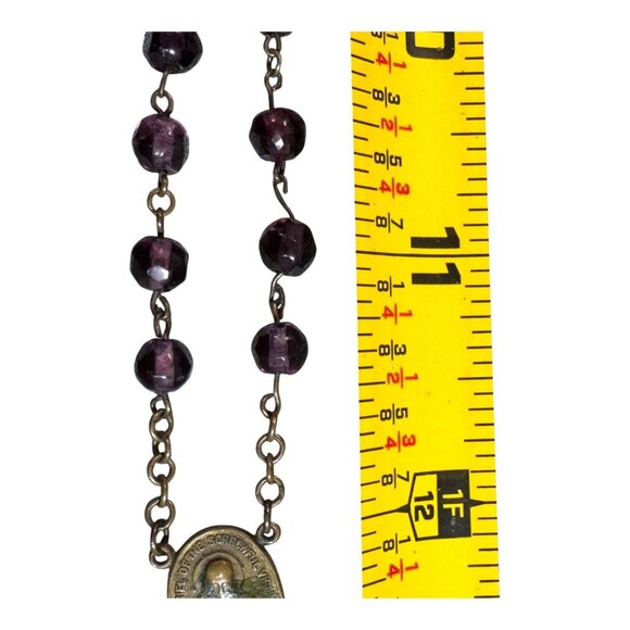 Vintage Catholic Rosary Amethyst Purple Glass Beads St Charles Prayer Necklace - Picture 6 of 14